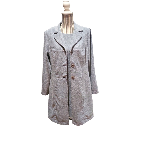 All that Jazz Women Dress and Jacket Career Suit Size 11/12 Blue White Texture - Picture 1 of 16